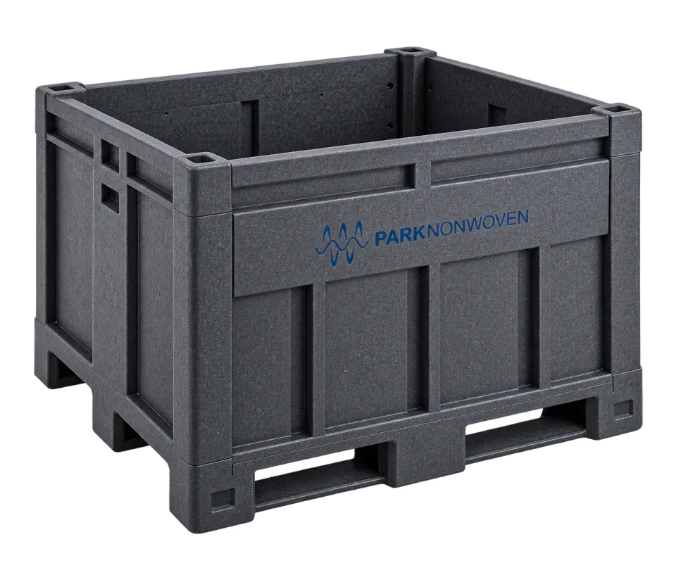 Illustrative industrial pallet boxes product render with PARK Nonwoven branding
