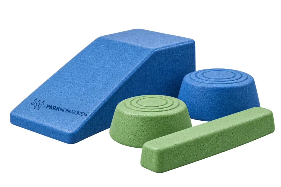 Illustrative movement-course play blocks product render with PARK Nonwoven branding