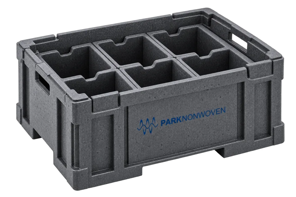 Illustrative reusable industrial containers product render with PARK Nonwoven branding