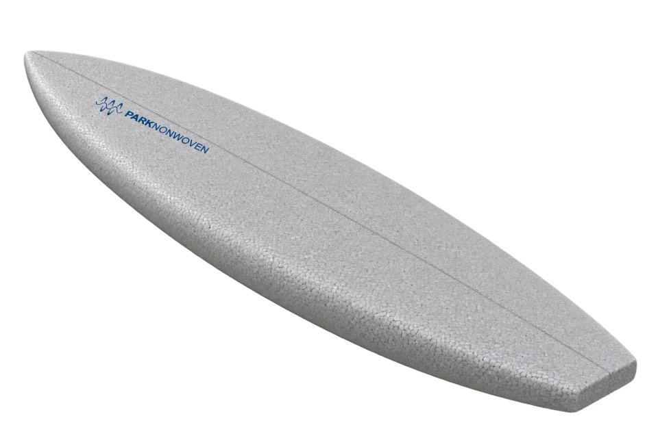Illustrative surfboard foam cores product render with PARK Nonwoven branding